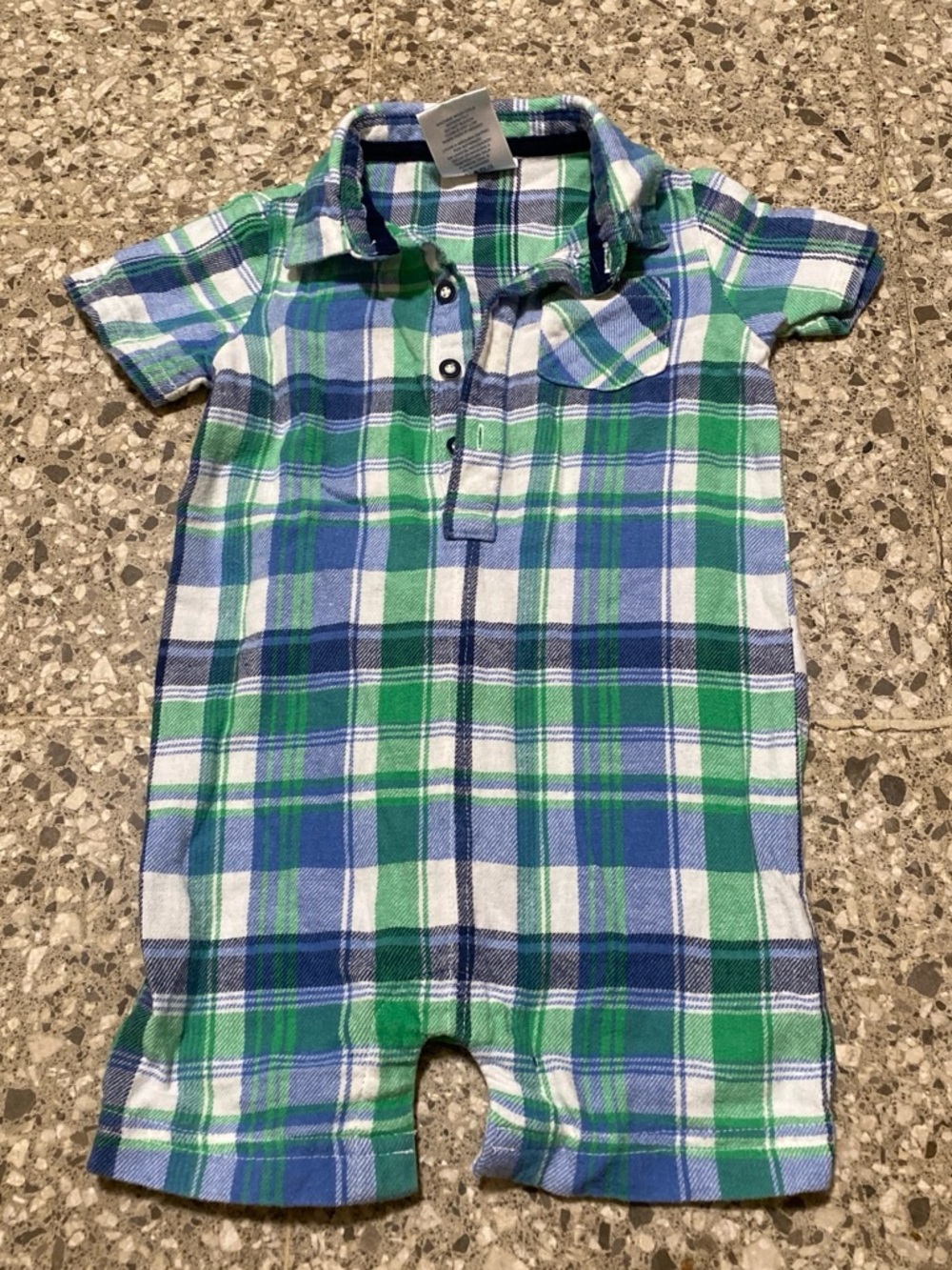 Baby Plaid Polo Romper in Green & Blue 6-9 months
